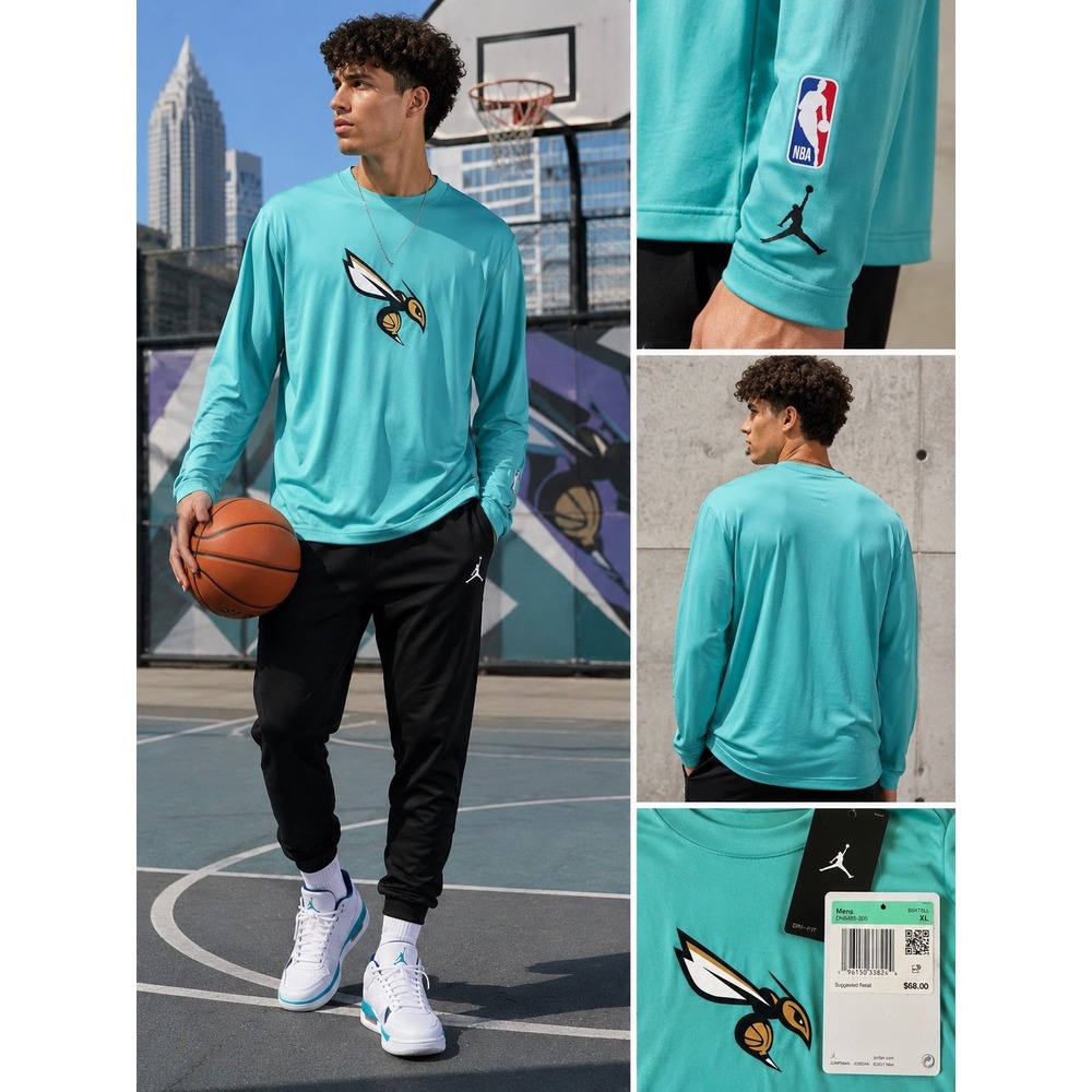 Jordan Charlotte Hornets NBA Courtside Practice Long Sleeve Shirt Teal